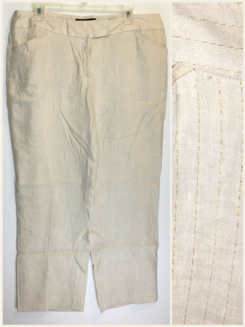 Jones Wear Linen Blend Cream Trousers Gold Stitching Pinstripe Stitching -14-